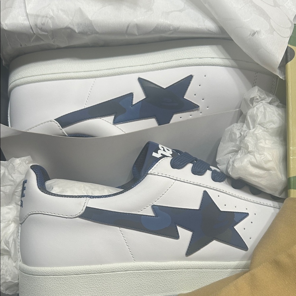 Bape White Sneakers with Navy Accents NW - Picture 5 of 9